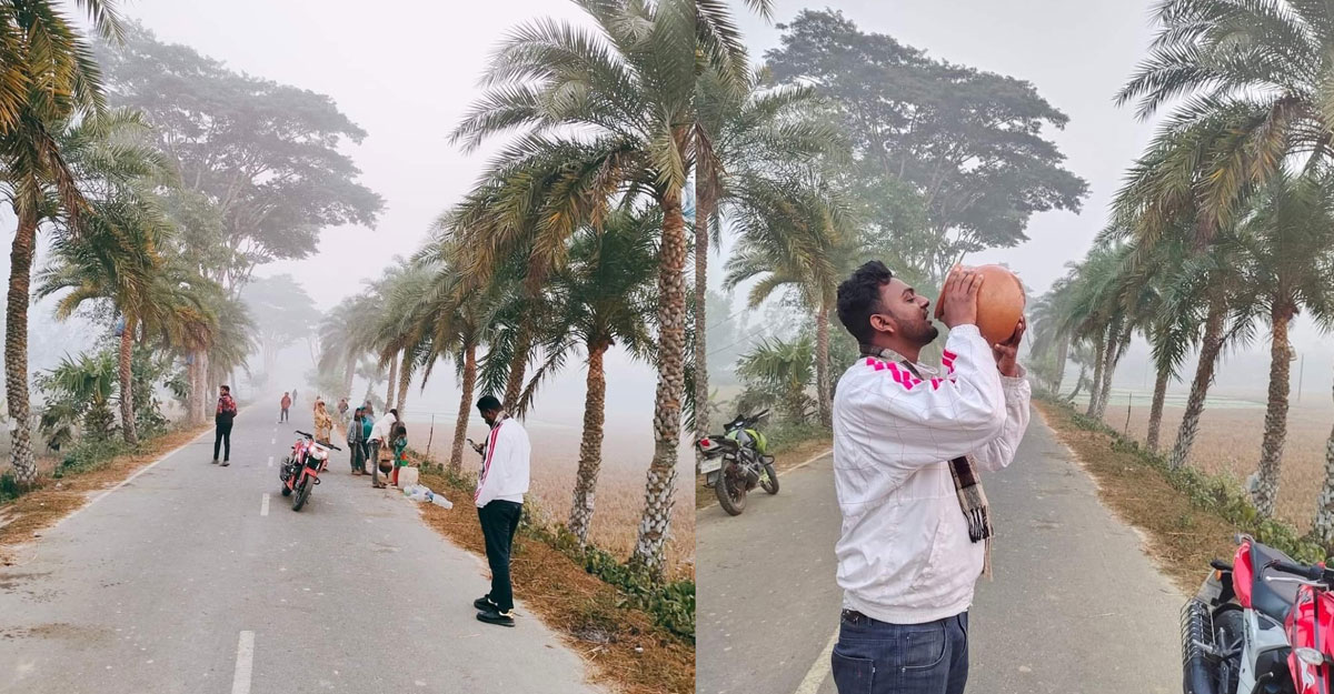 খেজুরের রস পানে ভোর থেকেই ভিড়