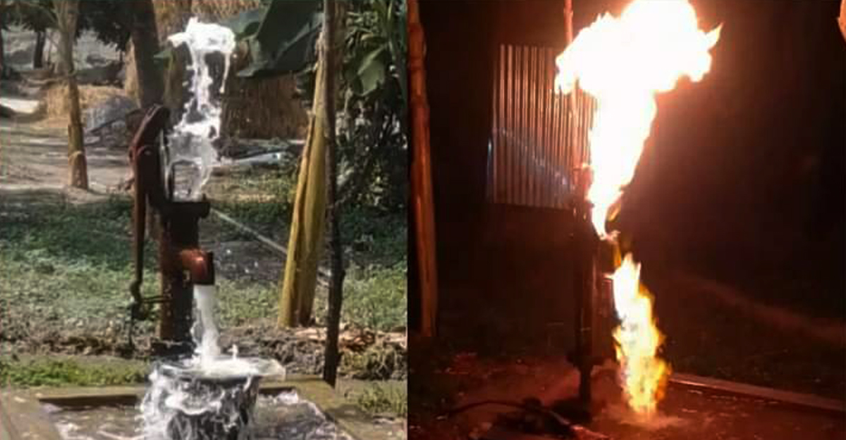 টিউবওয়েলে বিনা চাপে উঠছে পানি, জ্বলছে আগুন
