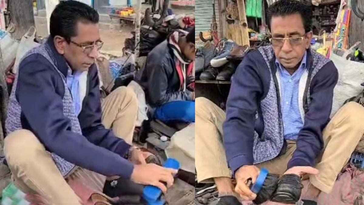 মুচির দোকানে বসে নিজের জুতো পালিশ করলেন মেয়র জাকির