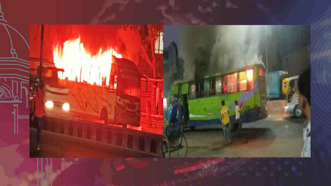 রাজধানীতে দুই বাসে আগুন