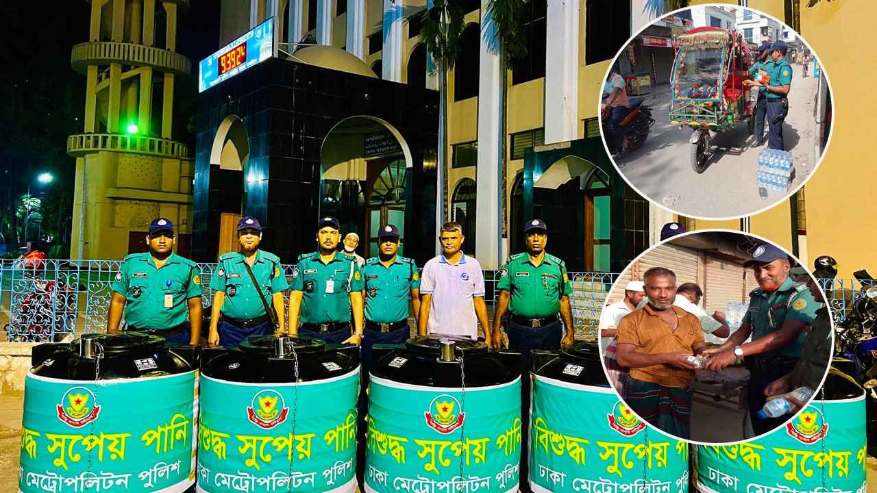 গরমে সুপেয় পানি নিয়ে শ্রমজীবীদের পাশে পুলিশ