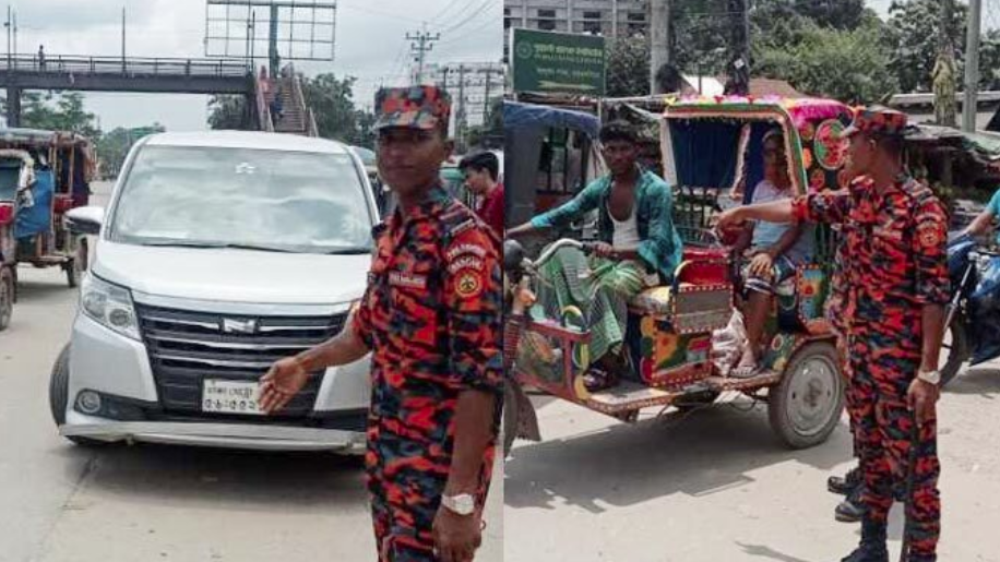 ময়মনসিংহে ট্রাফিক ব্যবস্থাপনায় ফায়ার সার্ভিস