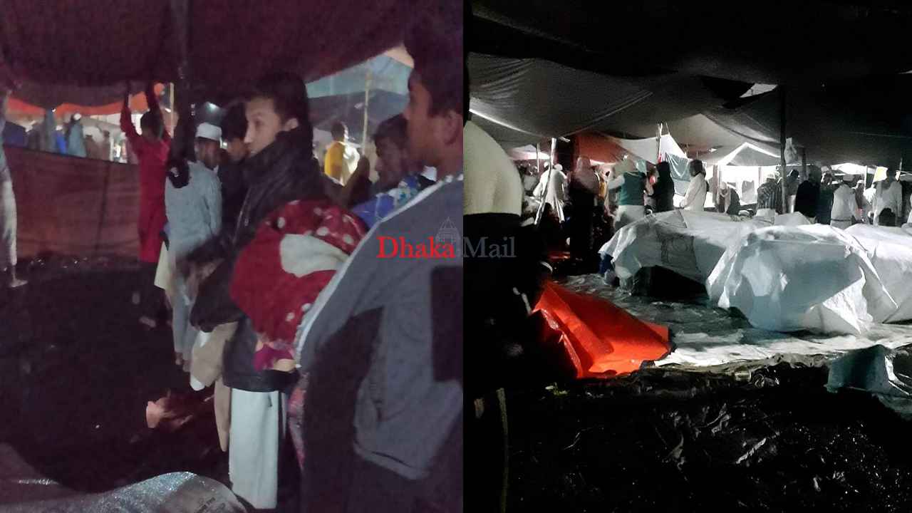 মধ্যরাতের বৃষ্টিতে ইজতেমার মুসল্লিদের দুর্ভোগ