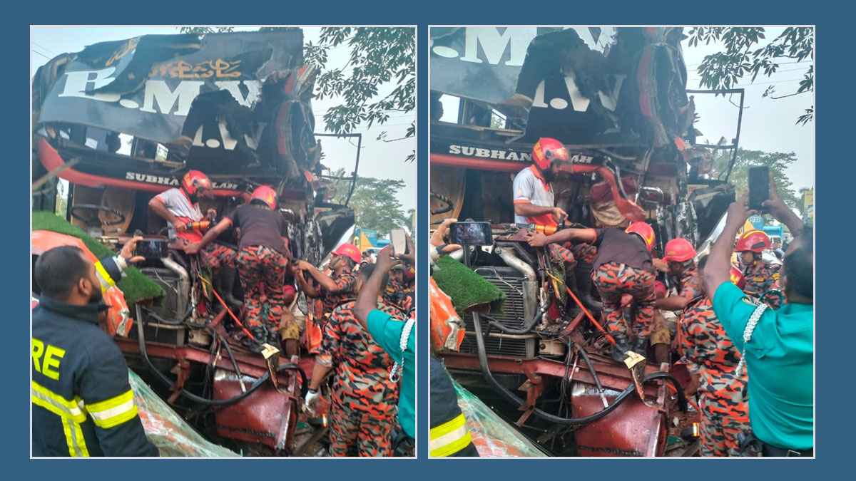 বরিশালে গ্যাস সিলিন্ডার বোঝাই ট্রাকে বাসের ধাক্কায় নিহত ২