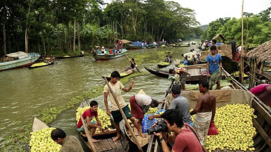 পিরোজপুরের ভাসমান পেয়ারা বাজার দর্শনার্থীদের ভিড়ে মুখরিত