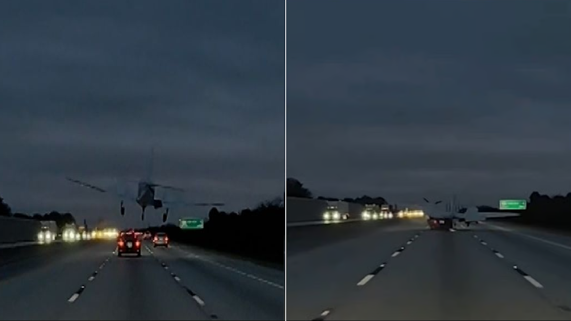 ব্যস্ত মহাসড়কে চলন্ত গাড়ির ওপর আছড়ে পড়ল বিমান
