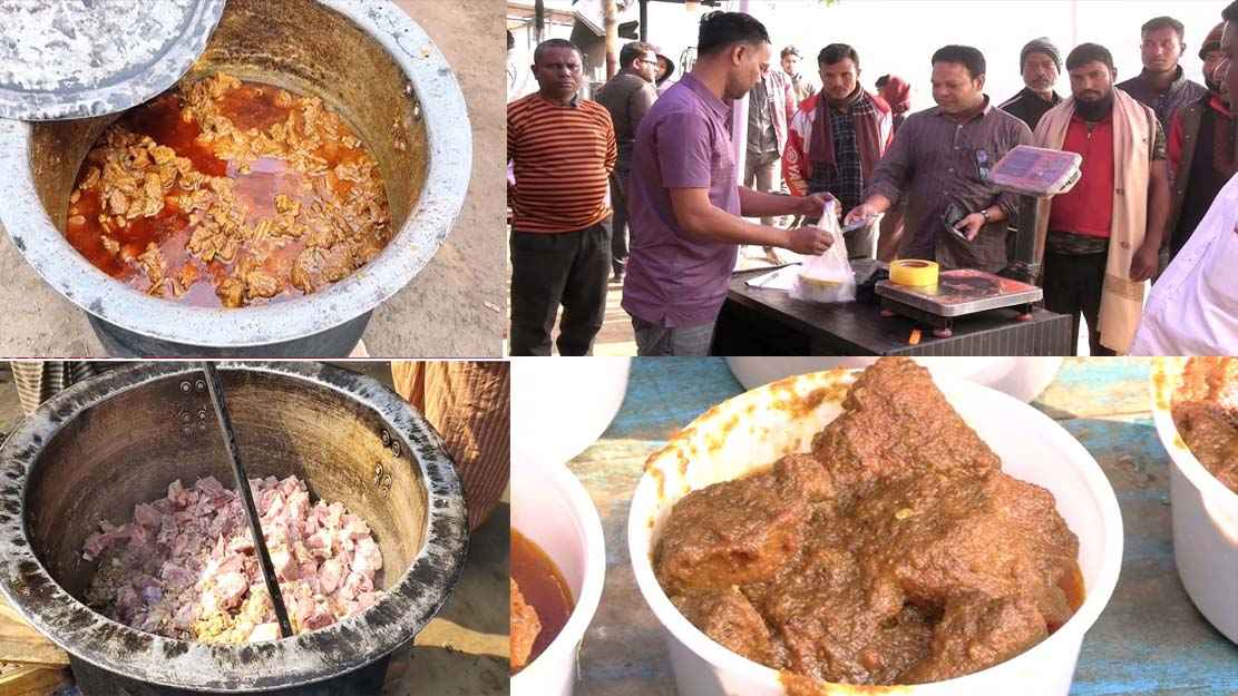 ঠাকুরগাঁওয় কেজিতে রান্না করা গরুর মাংস বিক্রি, কিনতে দীর্ঘ লাইন
