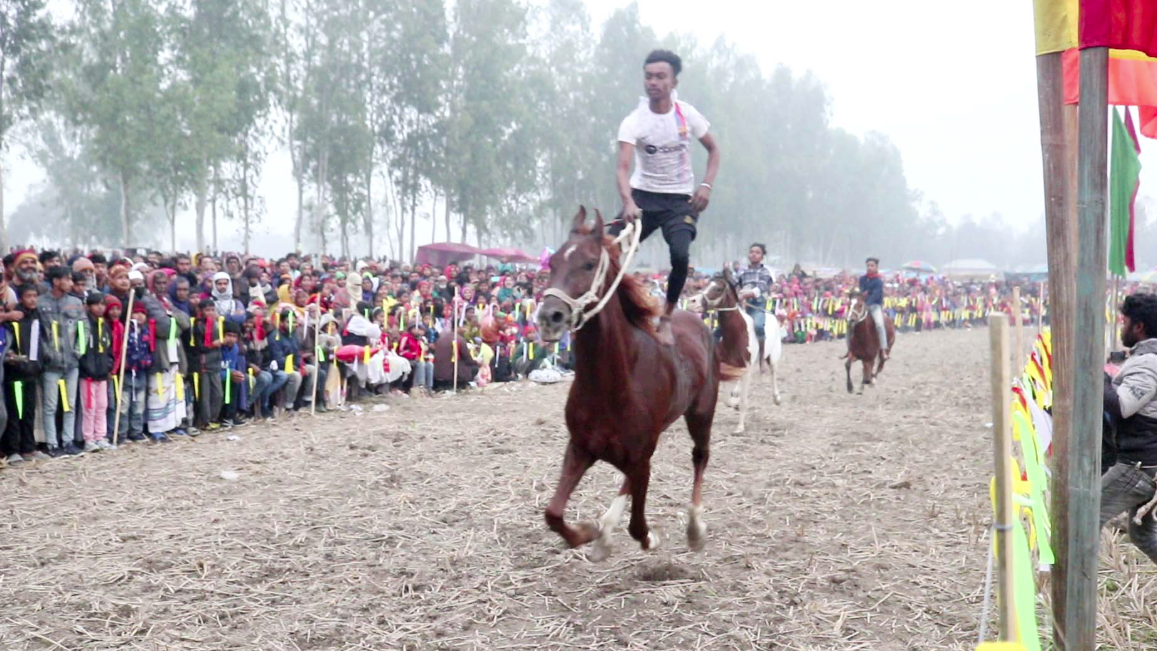 নতুন বছরে ঘোড়দৌড় প্রতিযোগিতায় লাখো মানুষের ঢল