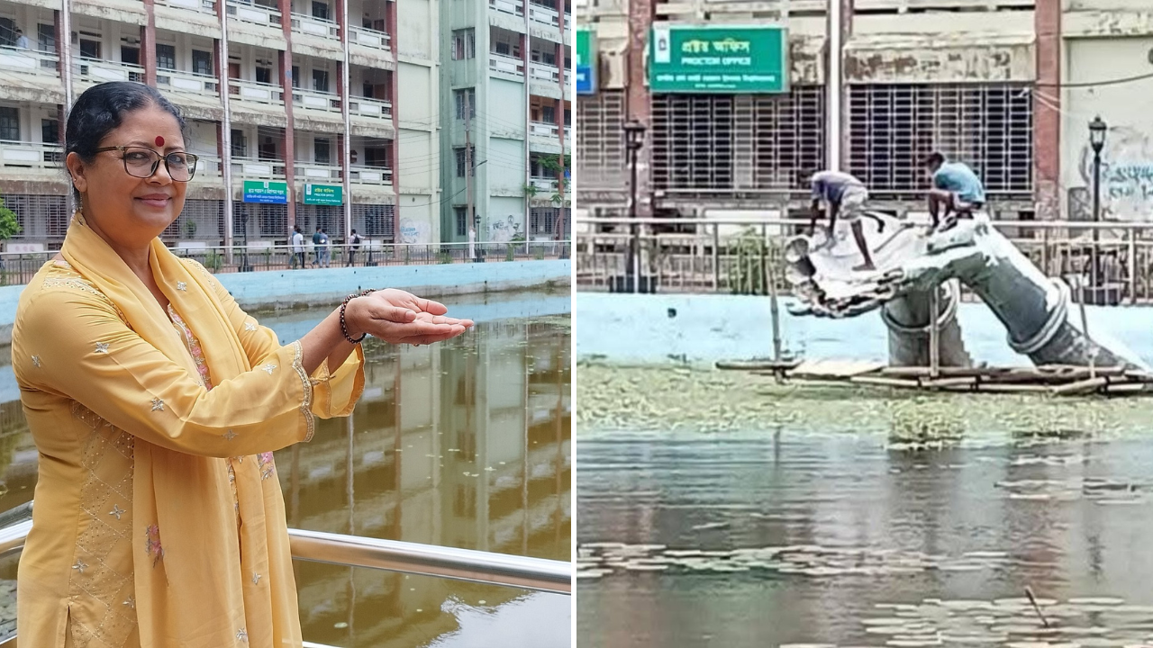 ভেঙে ফেলা হচ্ছে মুনমুনের হাতের আকৃতির ভাস্কর্য