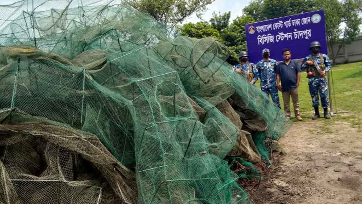 চাঁদপুরে পাঙাশ ধরার চাই ও ৩৫০ চায়না দুয়ারি জাল জব্দ