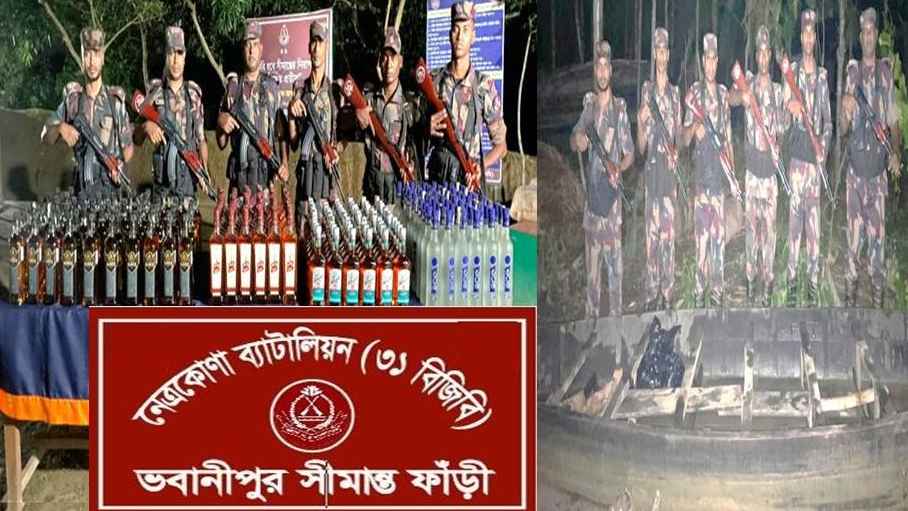 নেত্রকোনায় সীমান্ত থেকে নৌকাসহ ২৩৮ বোতল ভারতীয় মদ জব্দ
