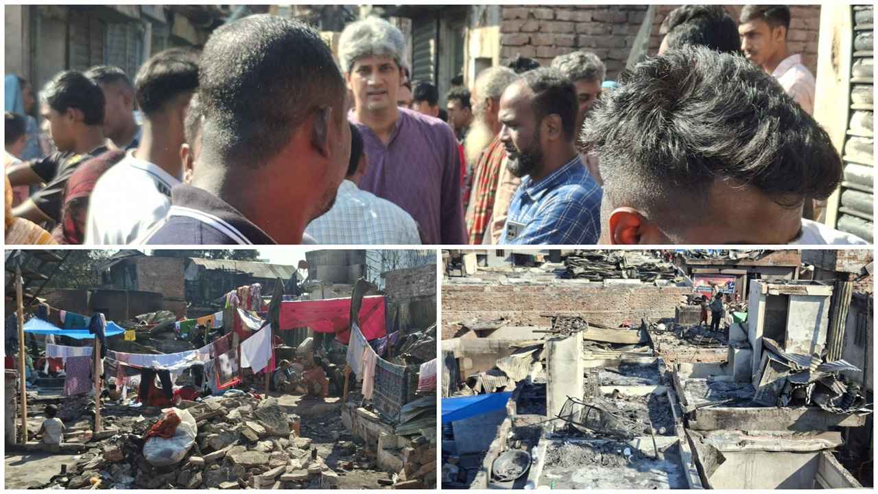 অগ্নিকাণ্ডে পোড়া কড়াইল বস্তি ঘুরে গেলেন নেতারা, নেই পর্যাপ্ত সহায়তা