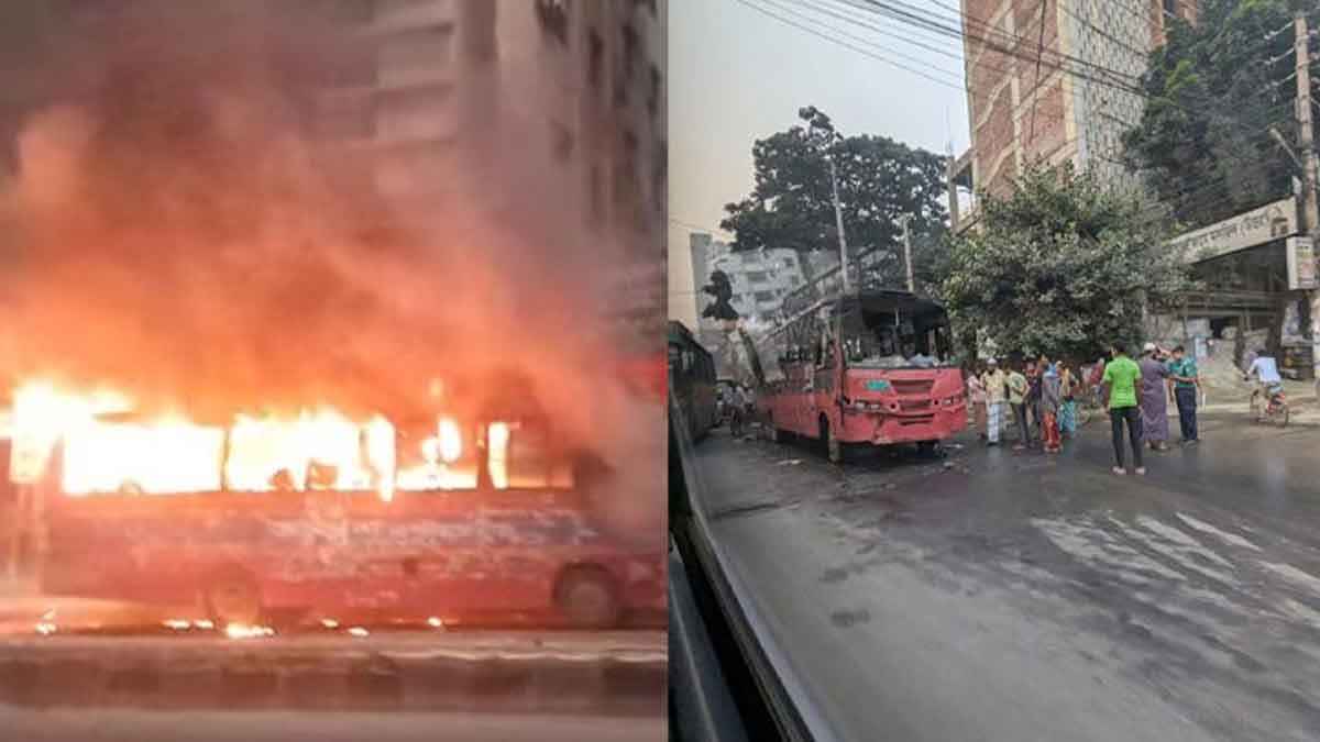রাজধানীতে দুই বাসে আগুন