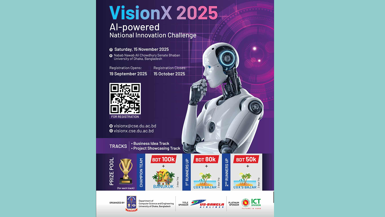 এআই ইনোভেশন চ্যালেঞ্জ ‘ভিশনএক্স ২০২৫’র পৃষ্ঠপোষক ইউএস-বাংলা এয়ারলাইন্স