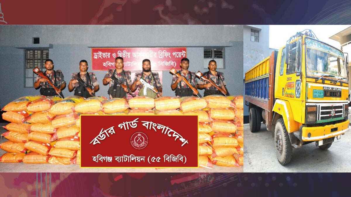 হবিগঞ্জে বিজিবির অভিযানে ভারতীয় জিরা বোঝাই ট্রাক জব্দ