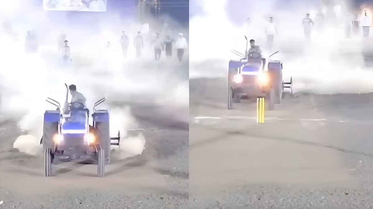 ম্যাচ চলাকালীন ট্রাক্টর দিয়ে পিচ চাষ দিল যুবক, নেপথ্যে কী?