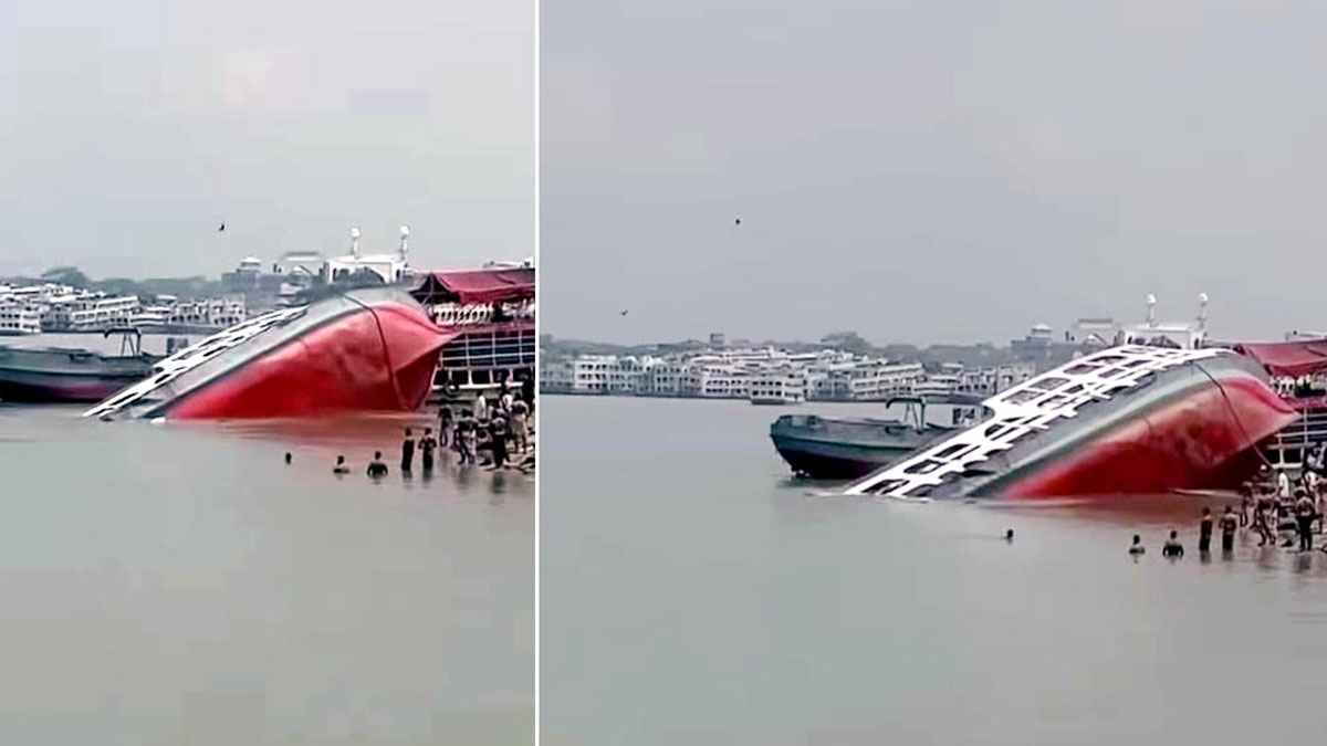 বরিশালের চরমোনাই মাহফিলে নোঙর করা ‘যাত্রীবিহীন’ লঞ্চডুবি