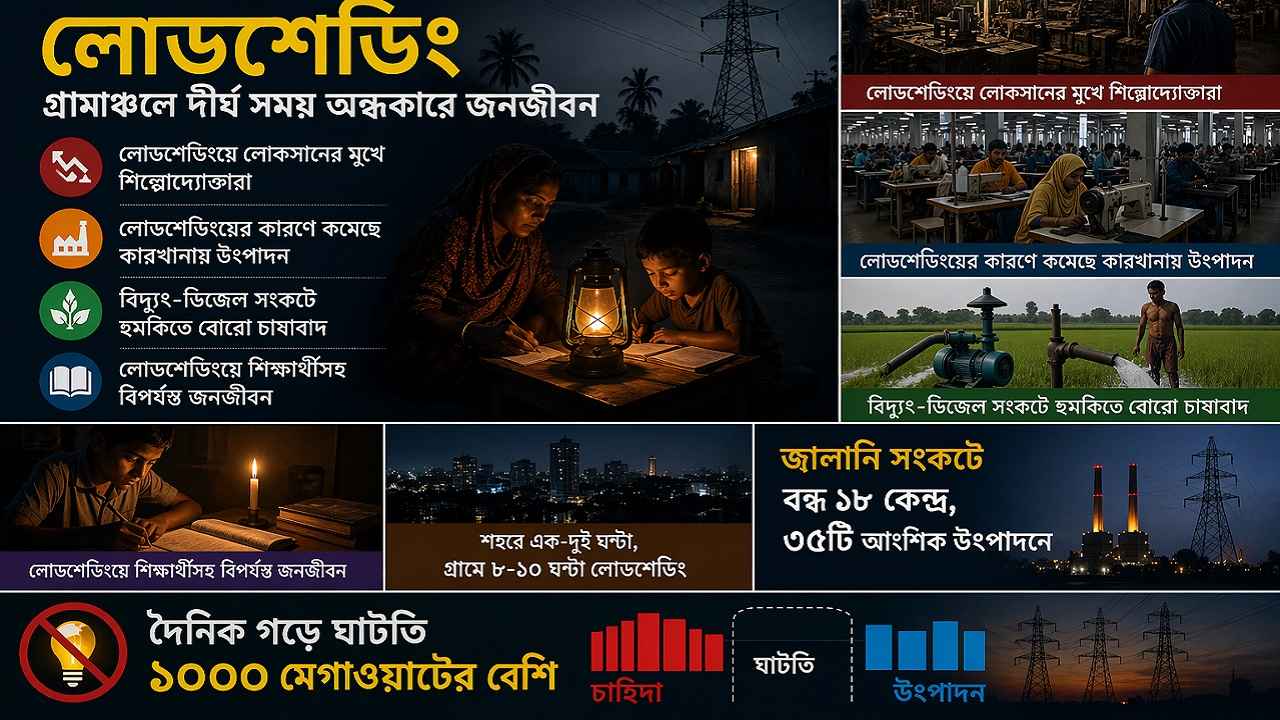 চাহিদার বিপরীতে বাড়ছে লোডশেডিং, গ্রামাঞ্চলে দীর্ঘ সময় অন্ধকারে জনজীবন