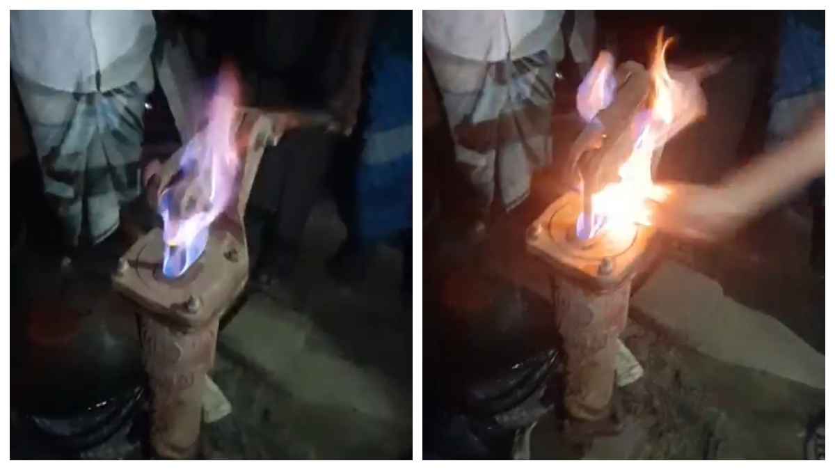 নোয়াখালীতে নলকূপে দিয়াশলাই ধরতেই জ্বলে উঠছে আগুন