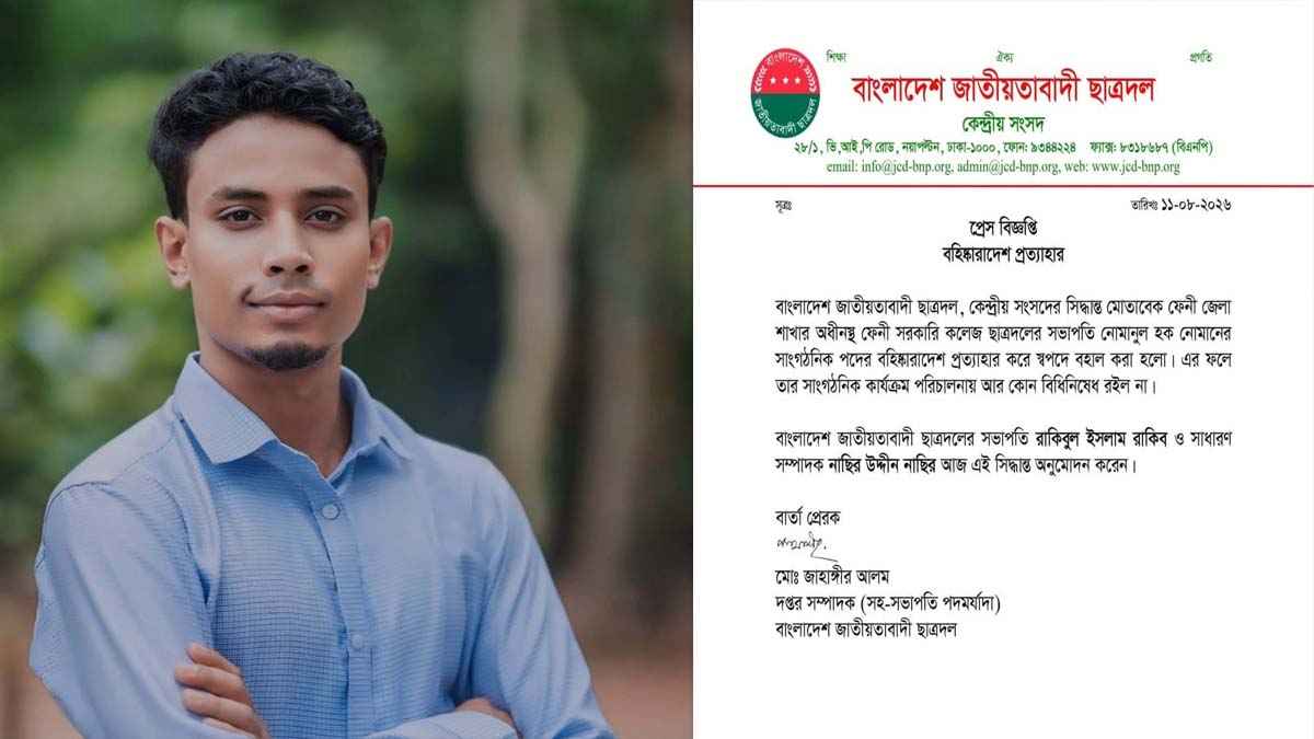 চাঁদা দাবির অডিও ভাইরালের পর বহিষ্কৃত সেই ছাত্রদল নেতাকে পুনর্বহাল