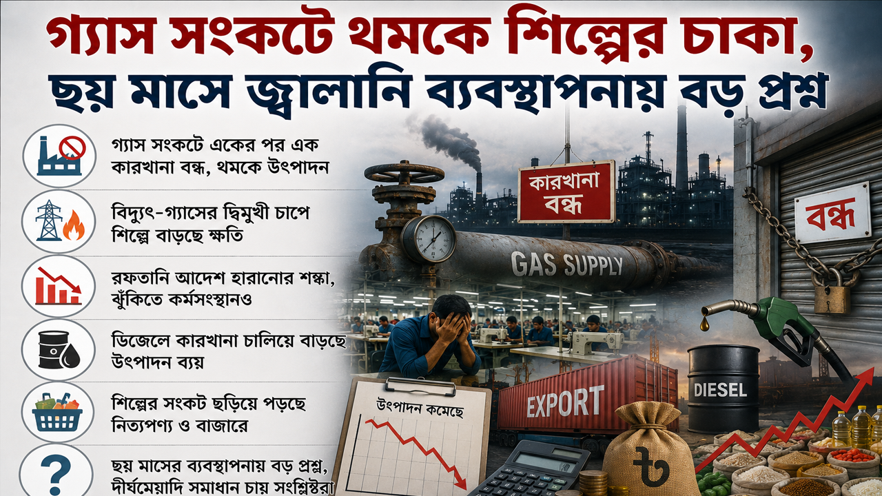 গ্যাস সংকটে থমকে শিল্পের চাকা, ছয় মাসে জ্বালানি ব্যবস্থাপনায় বড় প্রশ্ন