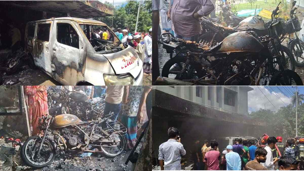 বাগেরহাট হাসপাতালে অ্যাম্বুলেন্সে আগুন, দগ্ধ চালক, পুড়ল ৮ মোটরসাইকেল