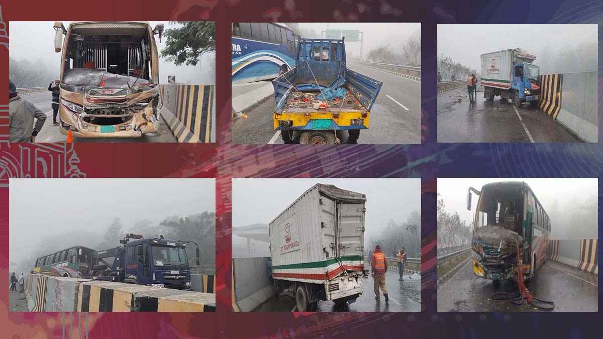 ঘন কুয়াশায় ঢাকা-ভাঙ্গা এক্সপ্রেসওয়েতে ৪টি যানবাহনে সংঘর্ষ, আহত ১০