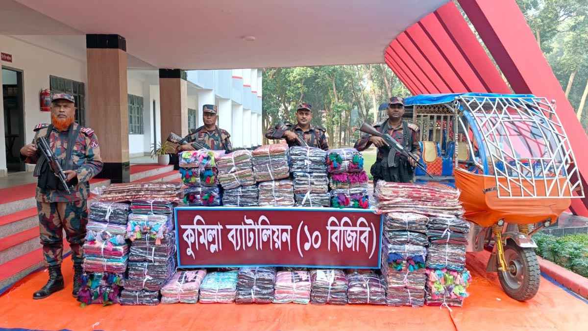 কুমিল্লা সীমান্তে ৪৮ লাখ টাকার অবৈধ ভারতীয় শাড়ি জব্দ