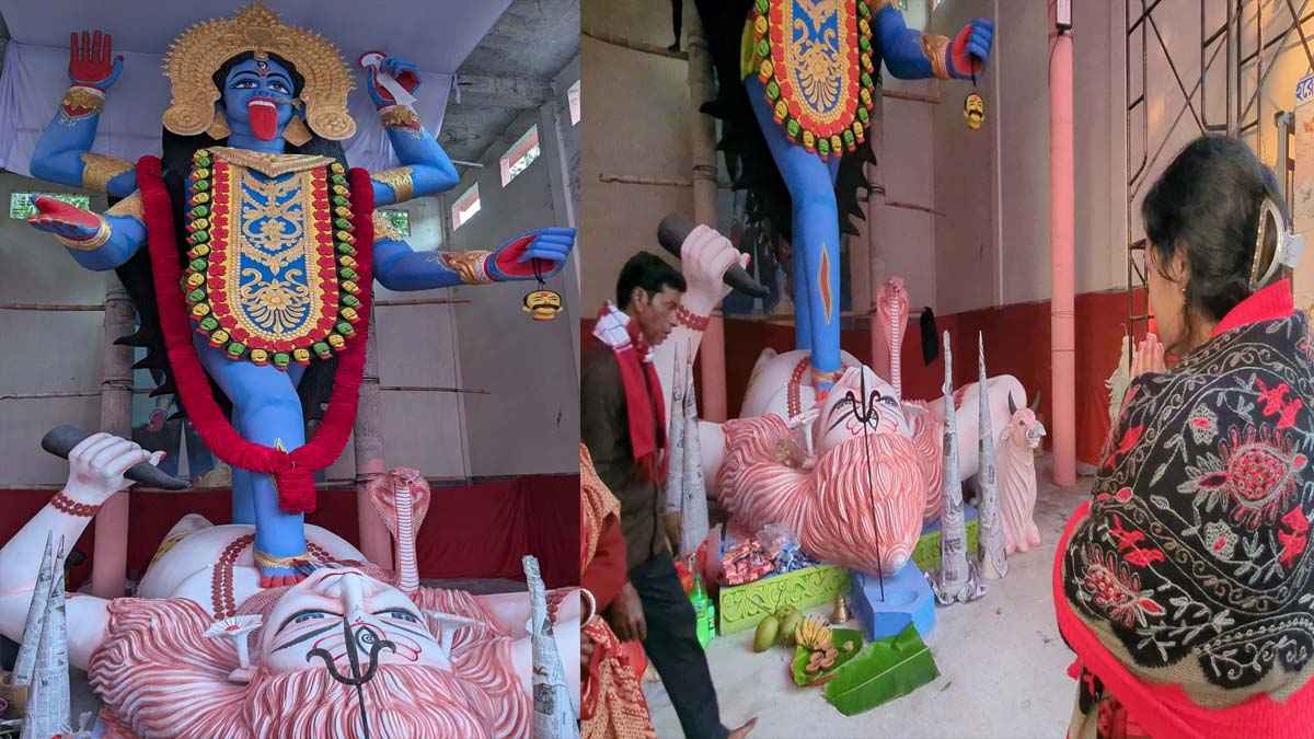 দেশে প্রথম পাথর দিয়ে ১৪ হাত দীর্ঘ কালী প্রতিমা বানিয়ে চলছে রটন্তী পূজা