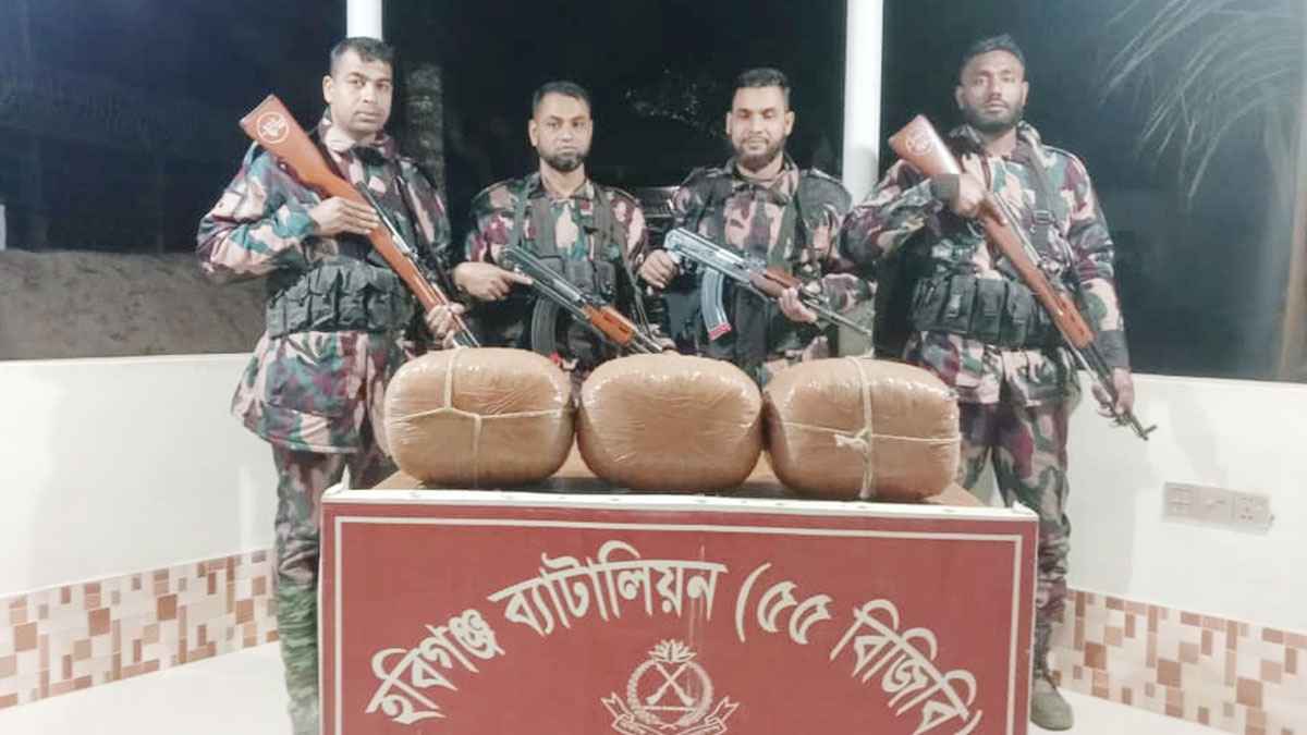 হবিগঞ্জে বিজিবির অভিযানে ১৪ কেজি ভারতীয় গাঁজা জব্দ