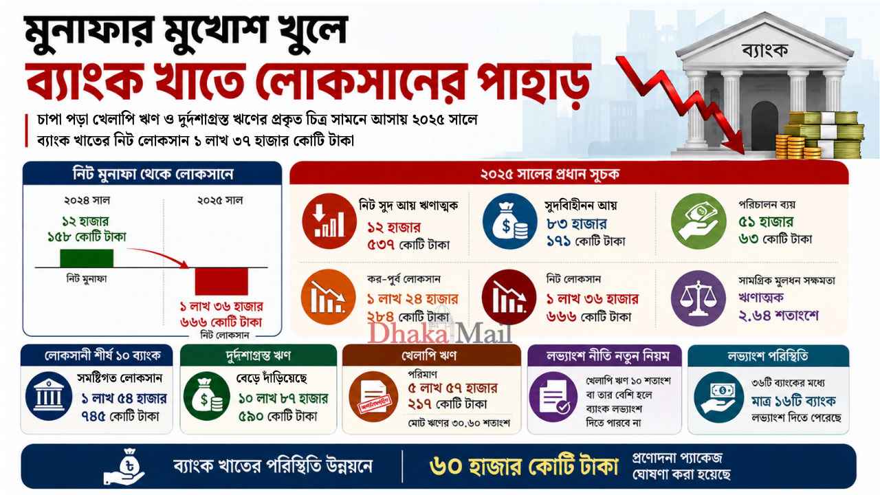 ব্যাংক খাতের নিট লোকসান ১ লাখ ৩৭ হাজার কোটি