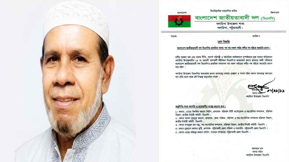 গলাচিপায় সরকারি চাল বিক্রির টাকা চাওয়ায় দল থেকে বিএনপি নেতাকে অব্যাহতি