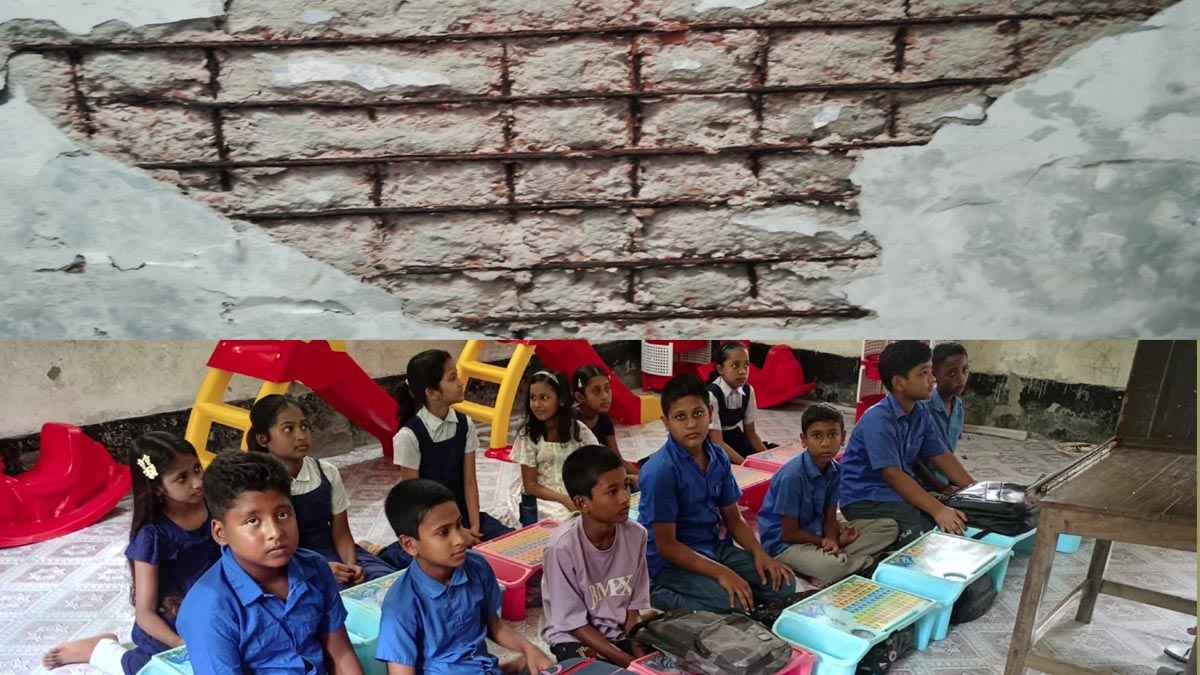 দোহারে বিদ্যালয়ের পরিত্যক্ত ভবনে ঝুঁকি নিয়ে পাঠদান