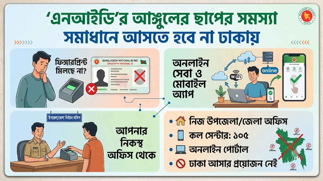 এনআইডি’র আঙুলের ছাপের সমস্যা সমাধানে আসতে হবে না ঢাকায়