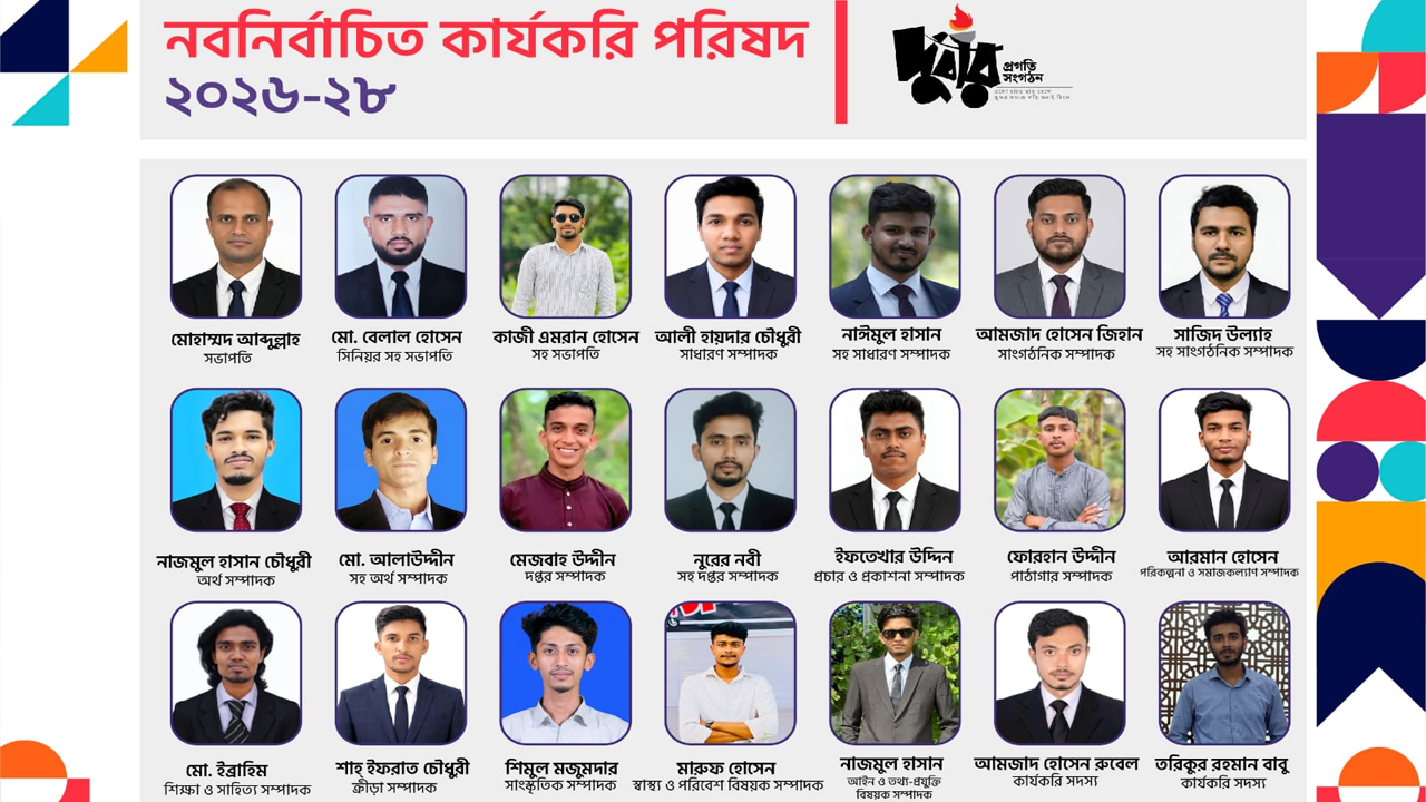 দুর্বার প্রগতি সংগঠনের সভাপতি আব্দুল্লাহ, সম্পাদক আলী হায়দার 