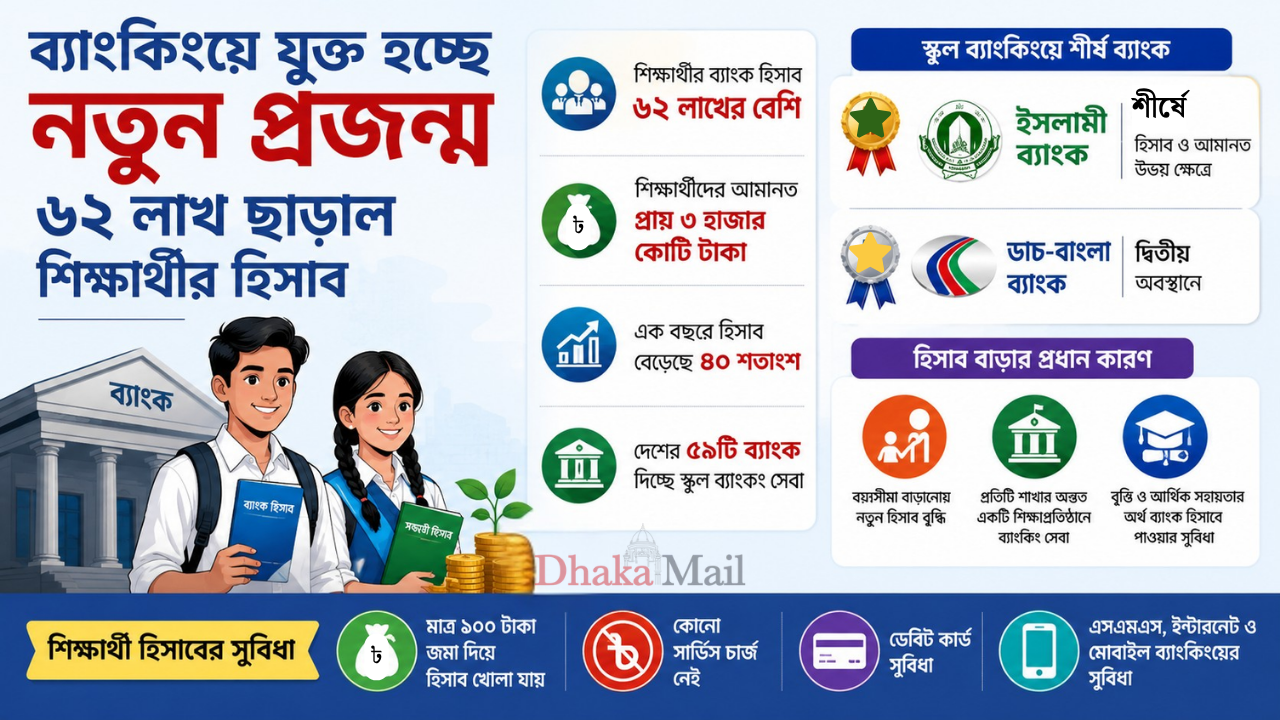 ব্যাংকিংয়ে যুক্ত হচ্ছে নতুন প্রজন্ম, ৬২ লাখ ছাড়াল শিক্ষার্থীর হিসাব