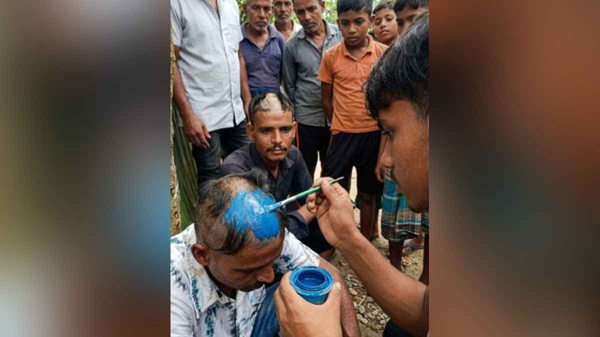 মাধবপুরে যুবকের মাথা ন্যাড়া করে আঁকা হলো আর্জেন্টিনার পতাকা