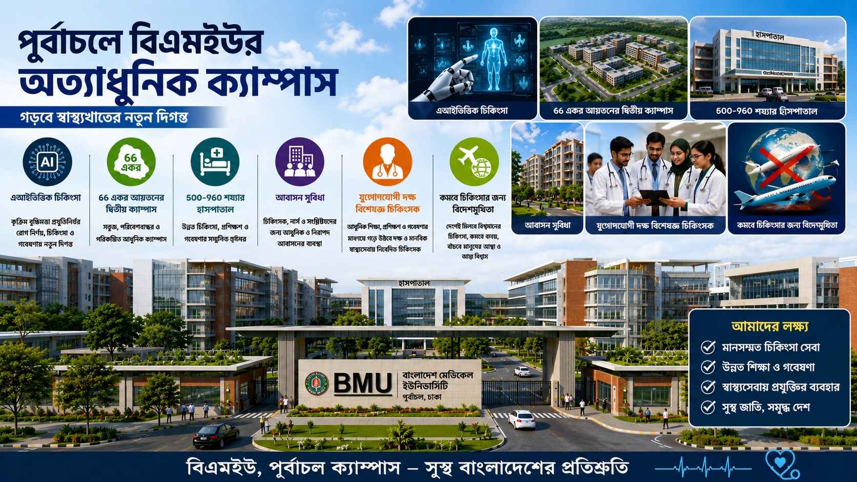 পূর্বাচলে বিএমইউর অত্যাধুনিক ক্যাম্পাস, থাকবে এআইভিত্তিক চিকিৎসা