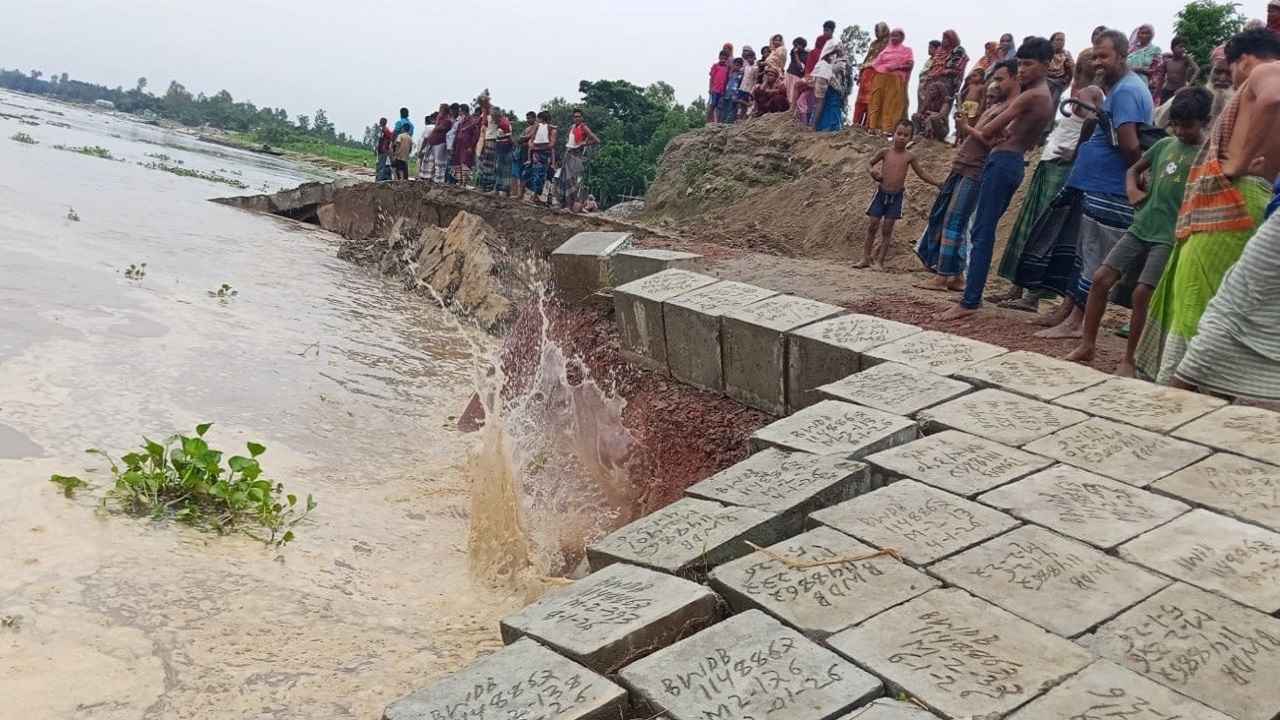 গাইবান্ধায় যমুনার তীরের সিসি ব্লক ধসে বিলীন, আতঙ্কে শত শত পরিবার