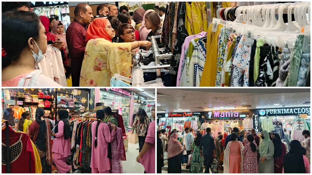 ঈদের বাজার: নারীদের পোশাকের দোকানে উপচে পড়া ভিড়