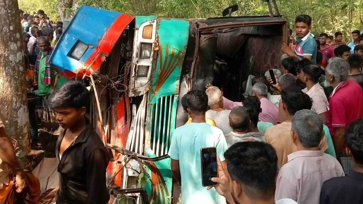নিয়ন্ত্রণ হারিয়ে গাছে ধাক্কা, উল্টে গেল যাত্রীবাহী বাস; আহত ২