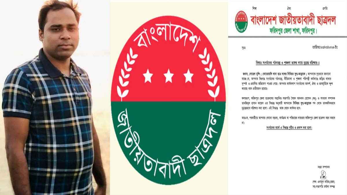 শৃঙ্খলা ভঙ্গের অভিযোগে ফরিদপুরে ছাত্রদল নেতা বহিষ্কার