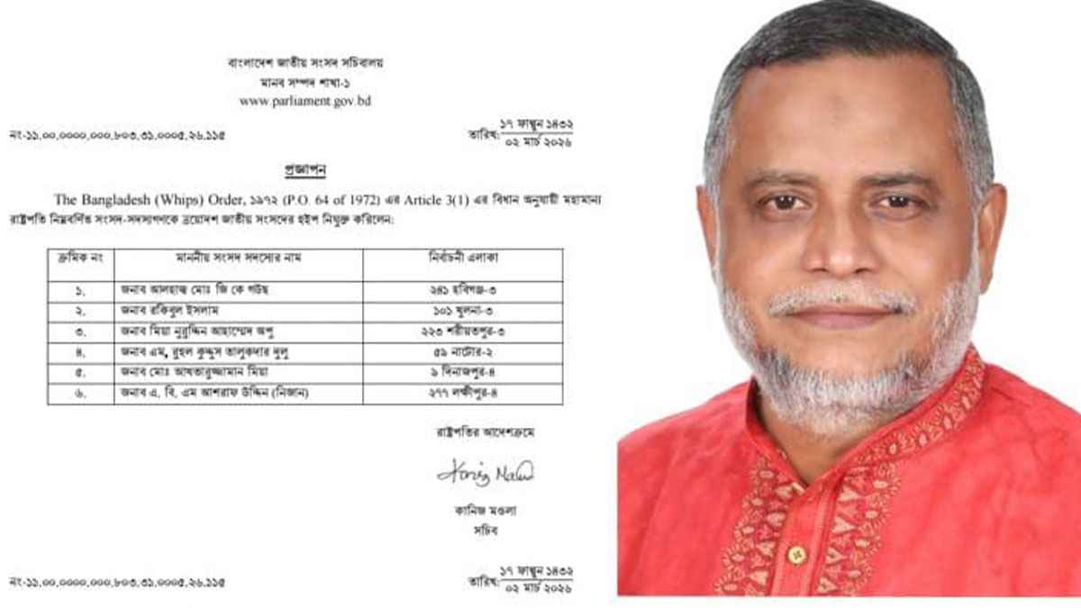 জাতীয় সংসদের হুইপ হলেন আলহাজ্ব মো. জি কে গউছ