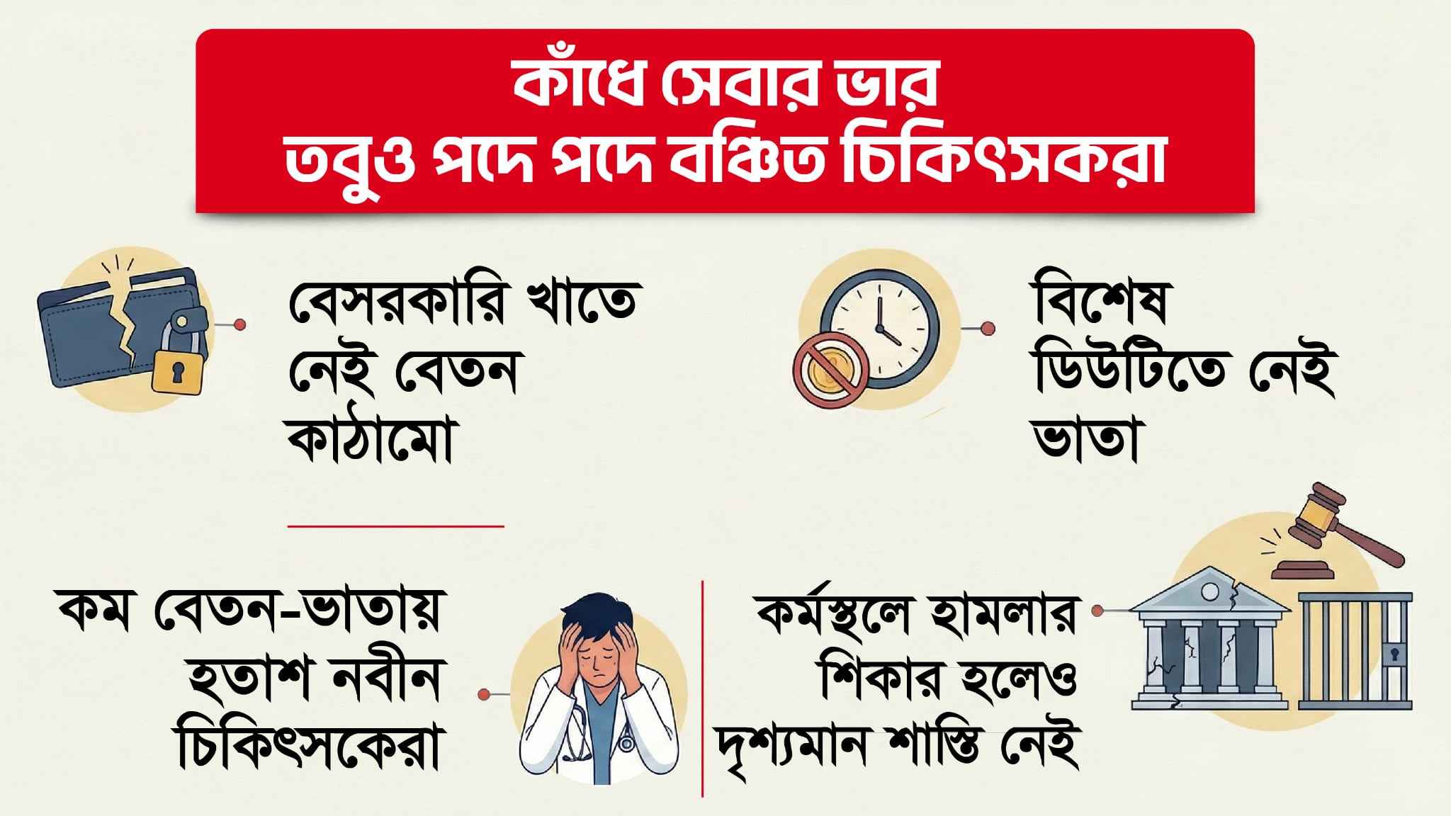 কাঁধে সেবার ভার, তবুও পদে পদে বঞ্চিত চিকিৎসকরা