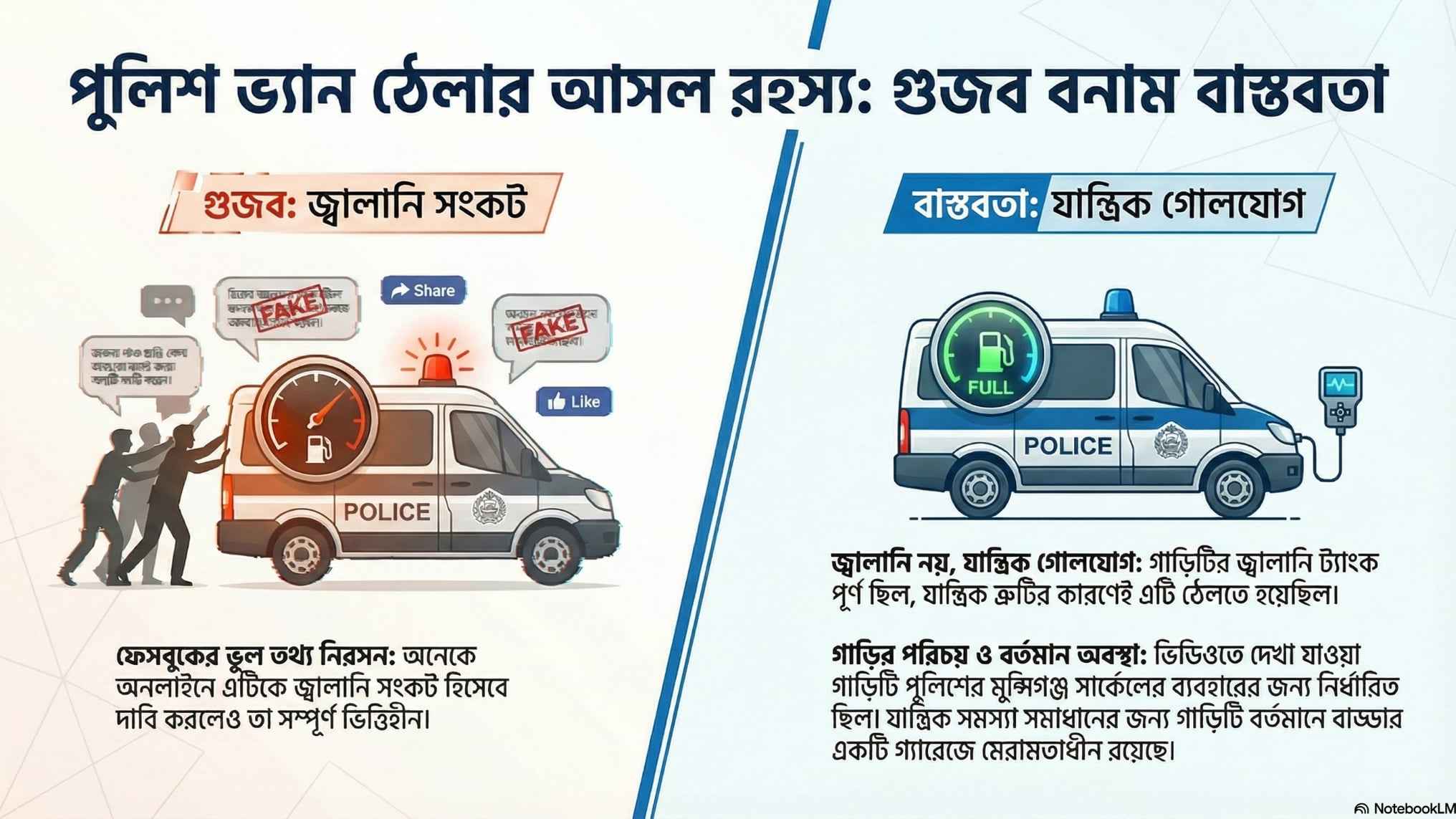 তেল ফুরিয়ে নয়, যান্ত্রিক ত্রুটিতে ঠেলতে হয় পুলিশের সেই গাড়ি