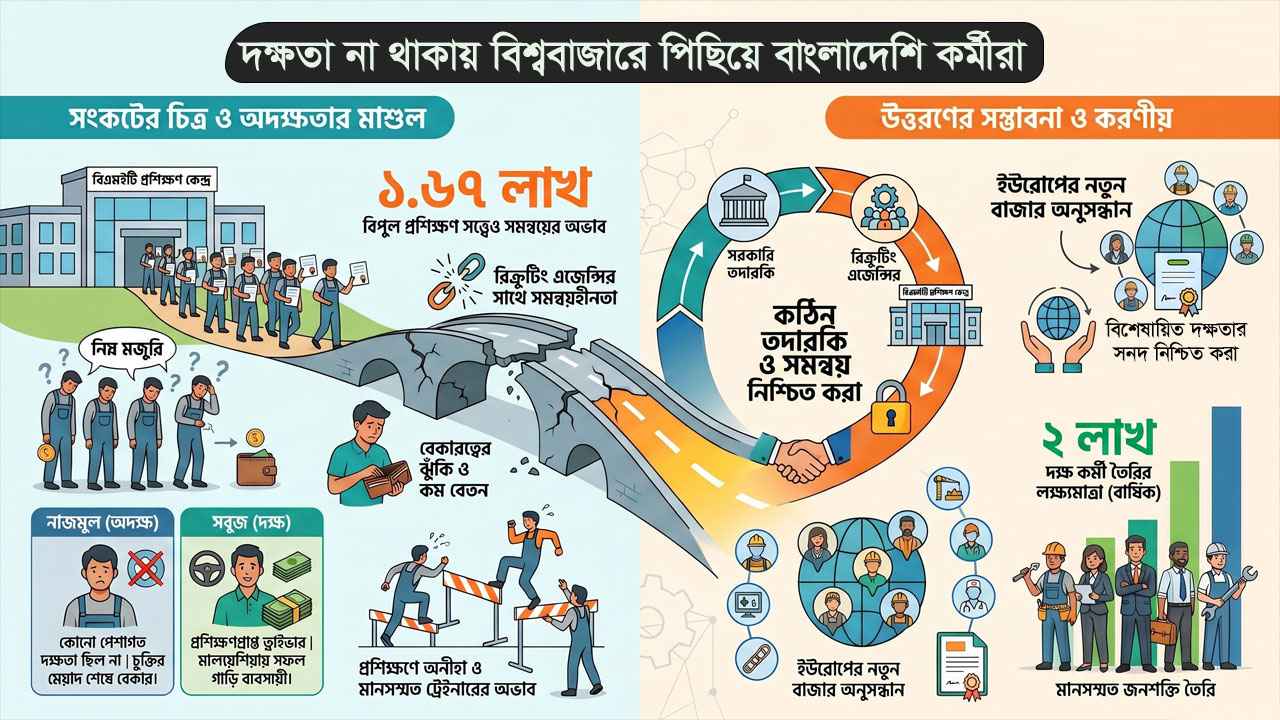 দক্ষতা না থাকায় বিশ্ববাজারে পিছিয়ে বাংলাদেশি কর্মীরা