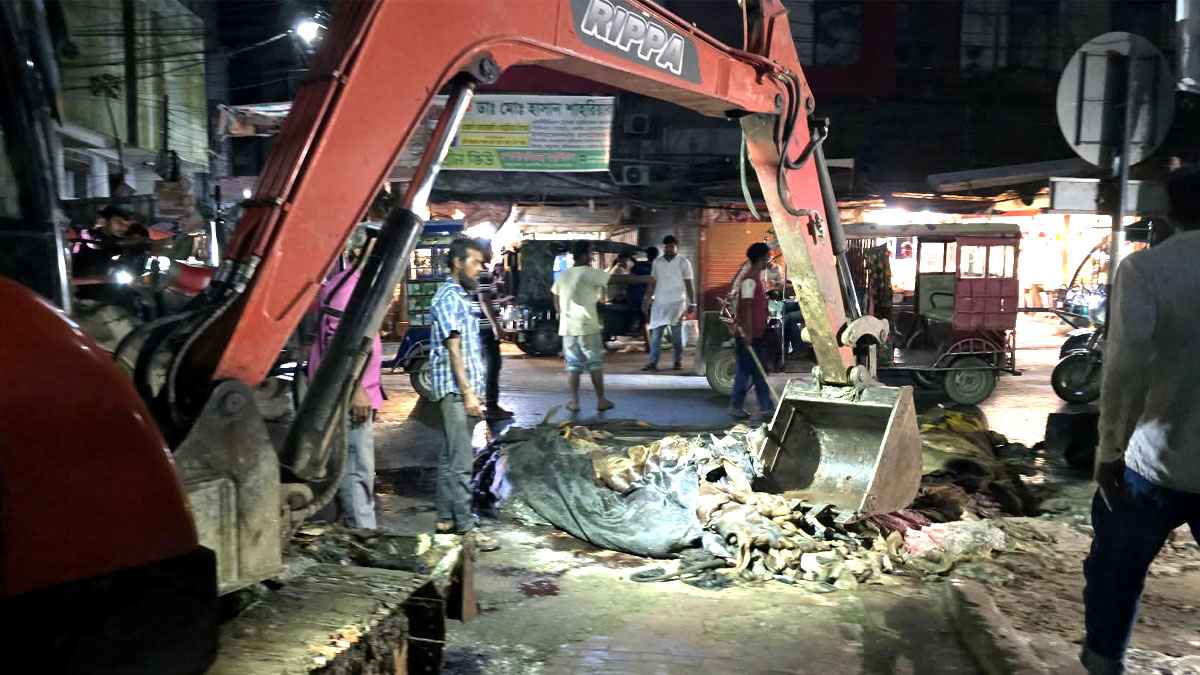 ব্রাহ্মণবাড়িয়ায় রাস্তায় ফেলে যাওয়া চামড়া অবশেষে অপসারণ