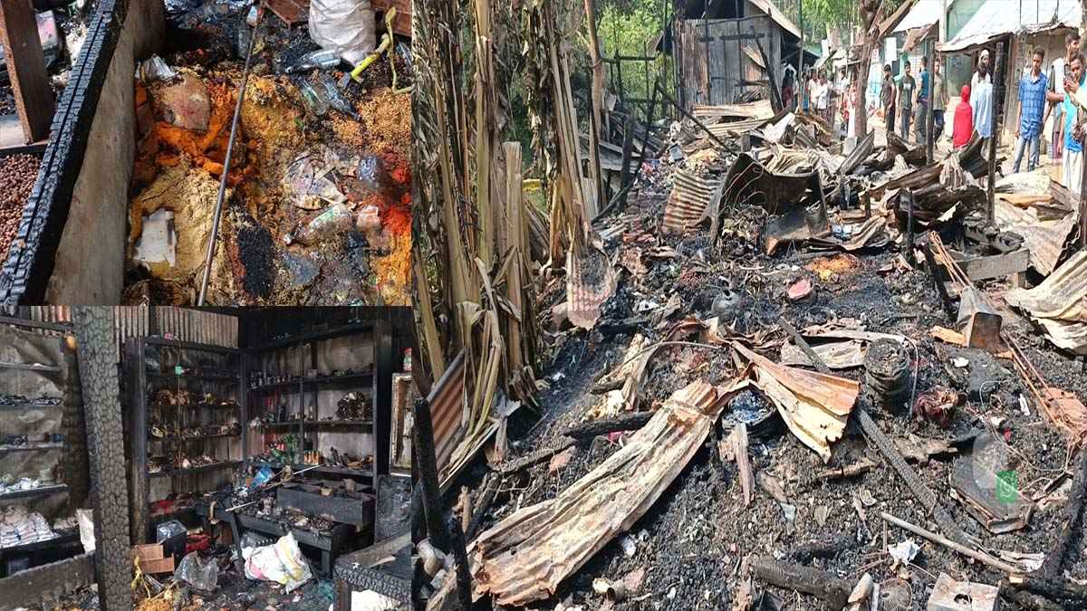 পিরোজপুরে আগুনে ১৪ দোকান পুড়ে ছাই, কোটি টাকার ক্ষতি