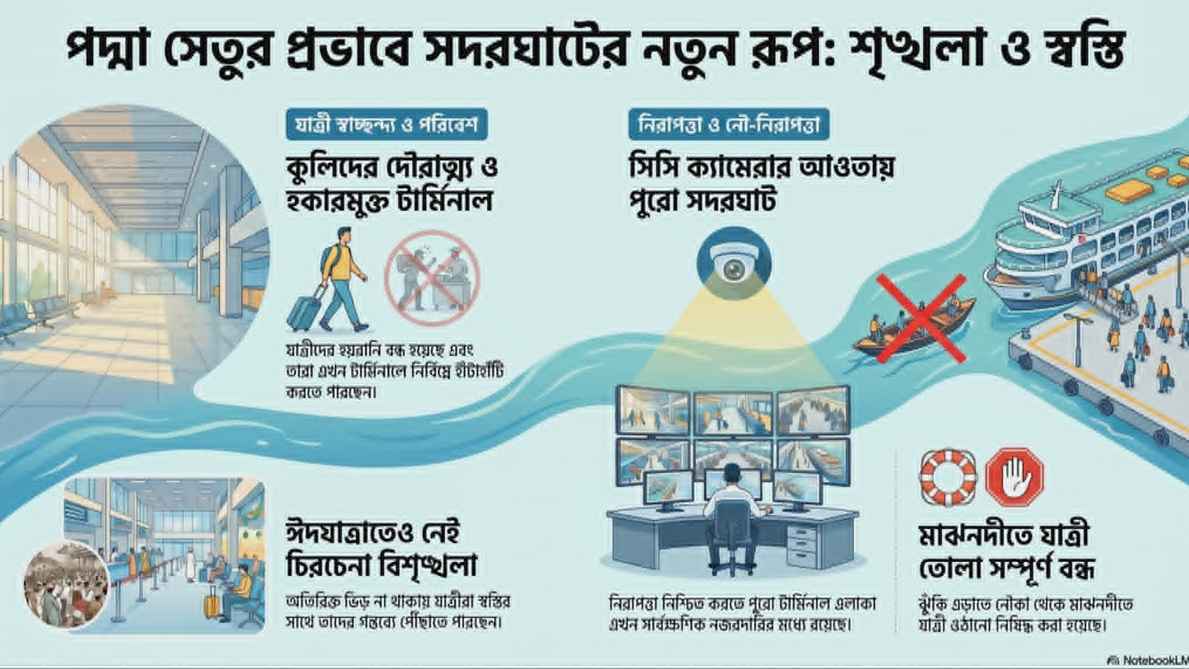 পদ্মা সেতুর ধাক্কায় ঈদেও যাত্রীখরা, শৃঙ্খলায় নজিরবিহীন রূপ সদরঘাটে
