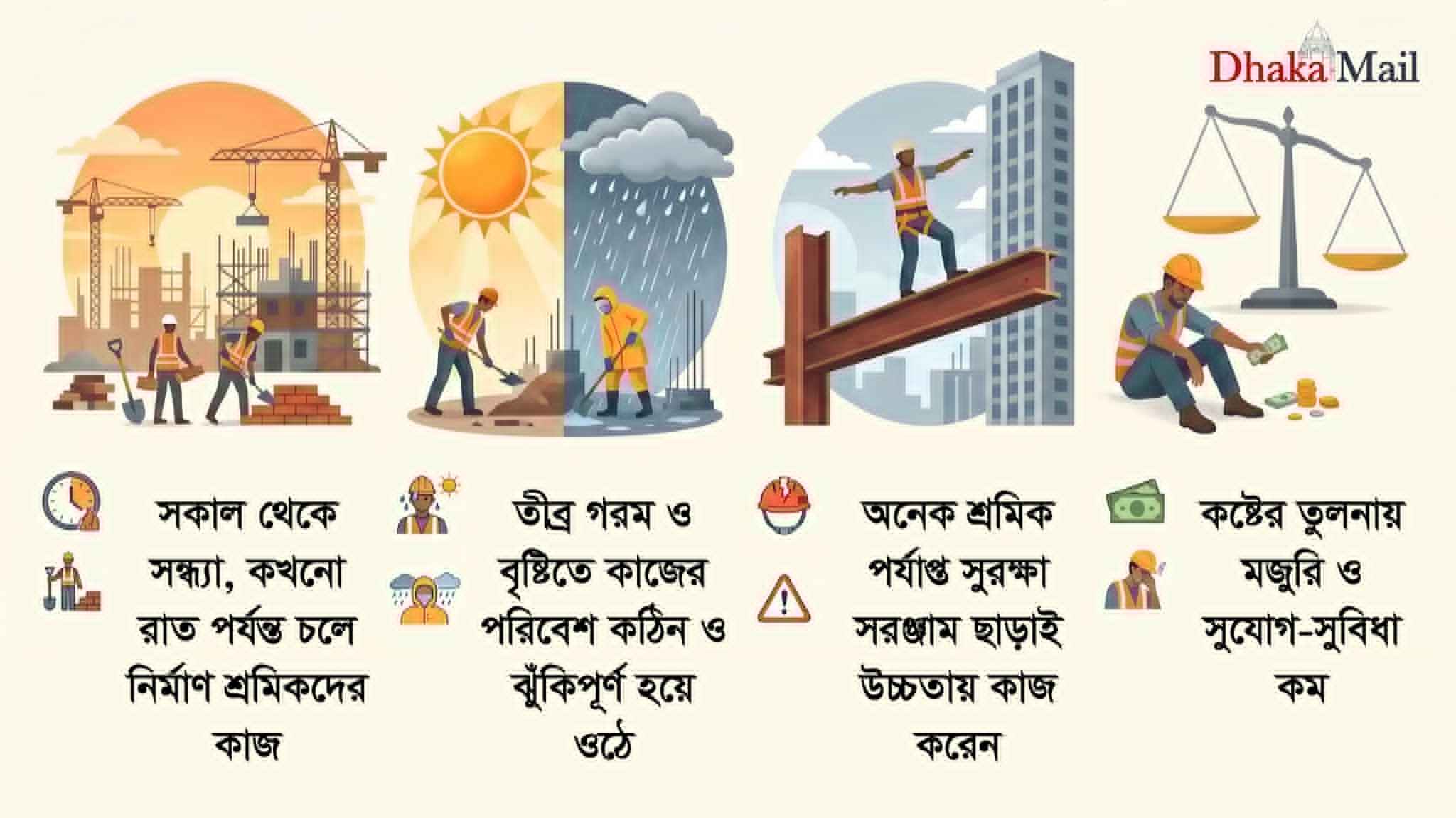 ‘রোদ-বৃষ্টি-ঝড়েও’ থামে না নির্মাণ শ্রমিকদের জীবনসংগ্রাম